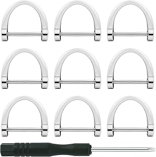 Pack of 9 3/4 Inch D-Rings Carabiner Ring Metal Rings Bag Strap Hook Horseshoe Shaped D-Ring Keyring with Screw Bracket for DIY Collars, Purse Replacement Webbing Straps (Silver)