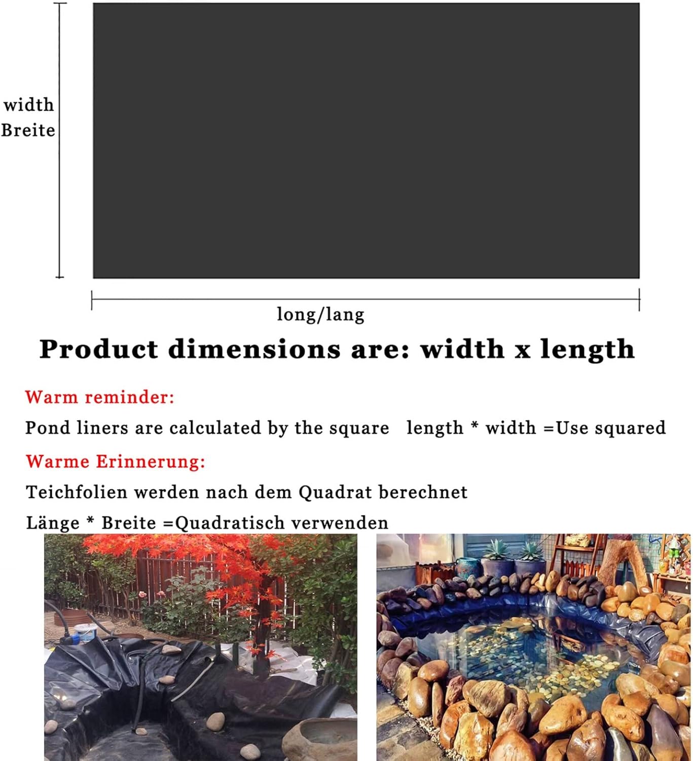 Pond Liner,Easy Cutting Underlayment Pond Skins, 20 Mil Pond Skins, for Ponds Lakes Waterfall Streams Fountains Water Gardens Retention Basins (Size : 1.5x10m/5x33ft)