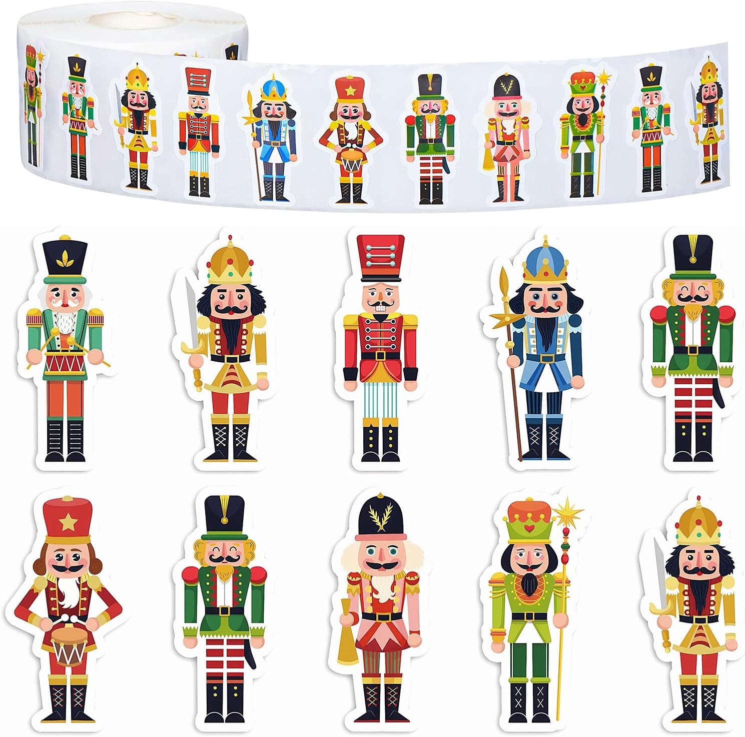 Nutcracker Stickers - 500 Pieces Self-Adhesive Home Decoration, Christmas Sticker Roll, Holiday Sticker Set, Festive Stickers | Perfect for Car, Computer, School, Bedroom