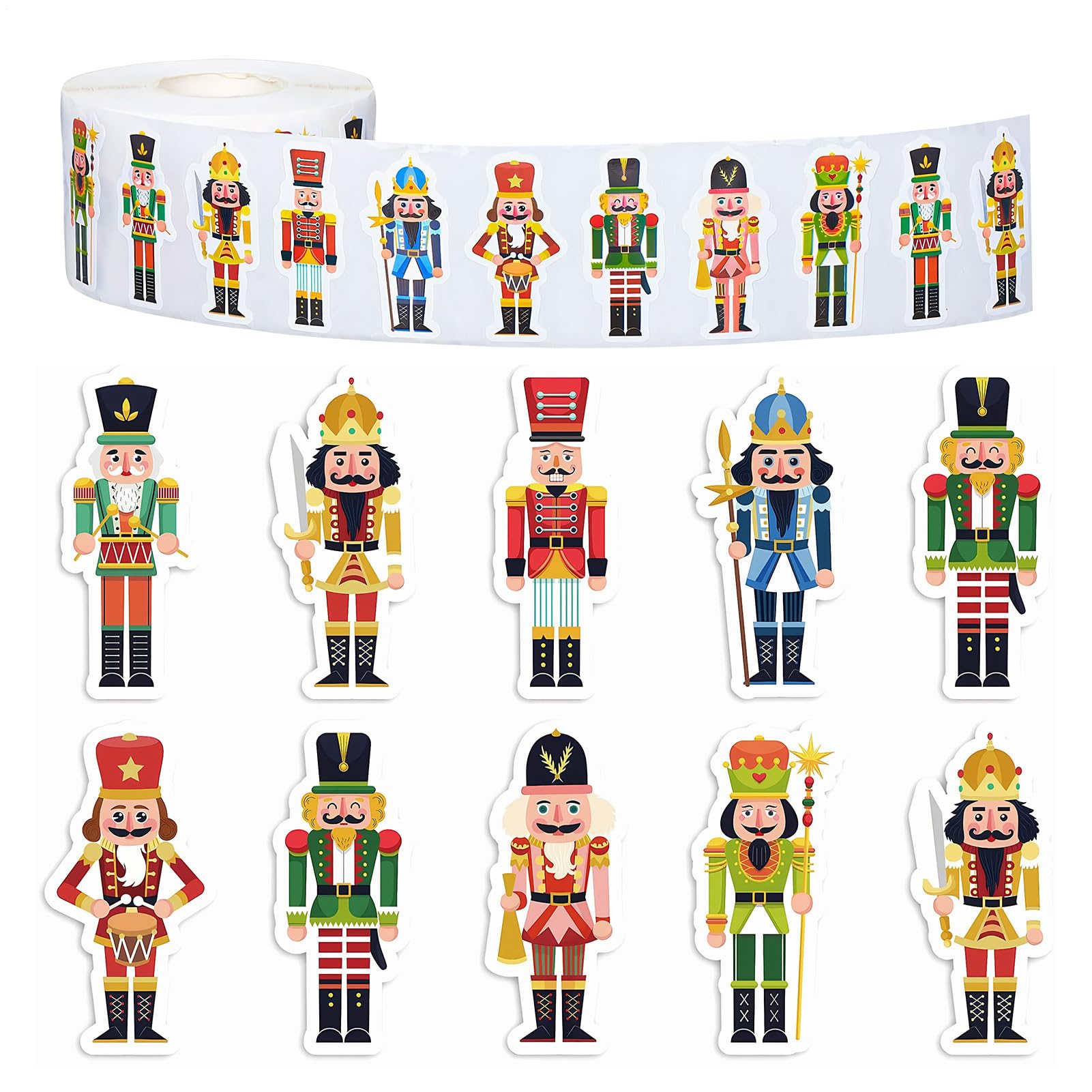 Nutcracker Stickers - 500 Pieces Self-Adhesive Home Decoration, Christmas Sticker Roll, Holiday Sticker Set, Festive Stickers | Perfect for Car, Computer, School, Bedroom