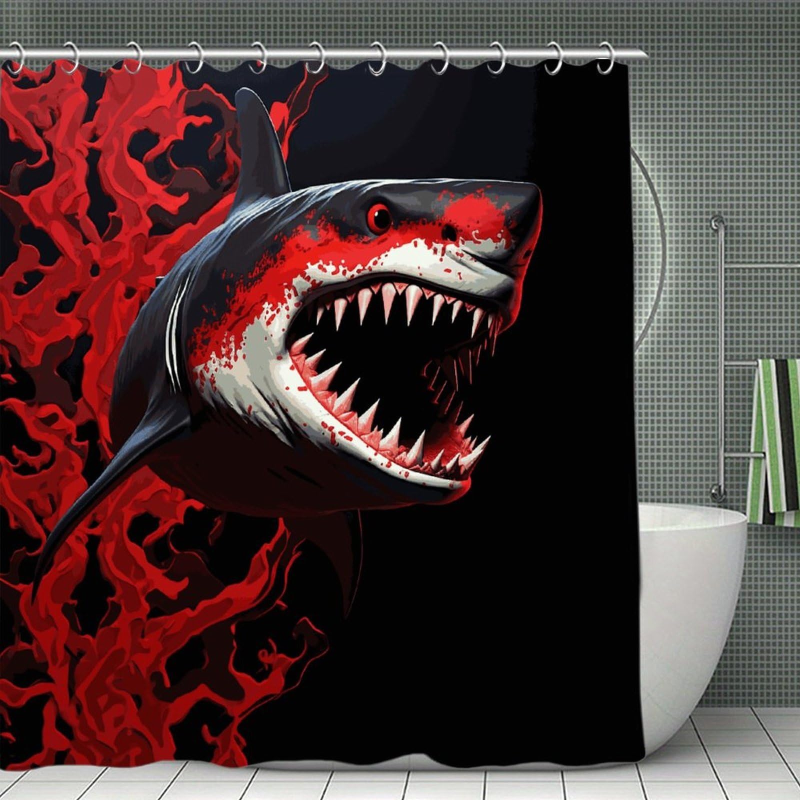 FekiLoot Red-Black Shark Shower Curtain Minimalist Thick Bathroom Curtain Washable Modern Bathroom Shower Curtain Heavy Duty Waterproof Cloth Bath Curtain with Hooks 70.8"x70.8"