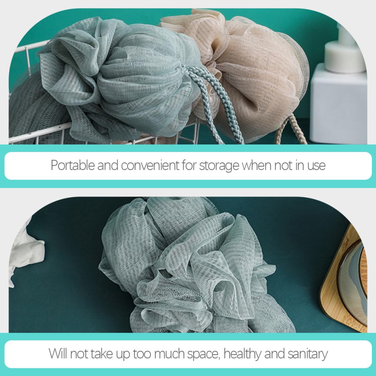 Spugne Luffa da Doccia 3 Pezzi Morbide Filo Rinforzato e Design Appendibile, Esfoliazione Corpo per Adulti e Donne Gravidanza, Uso Quotidiano in Bagno