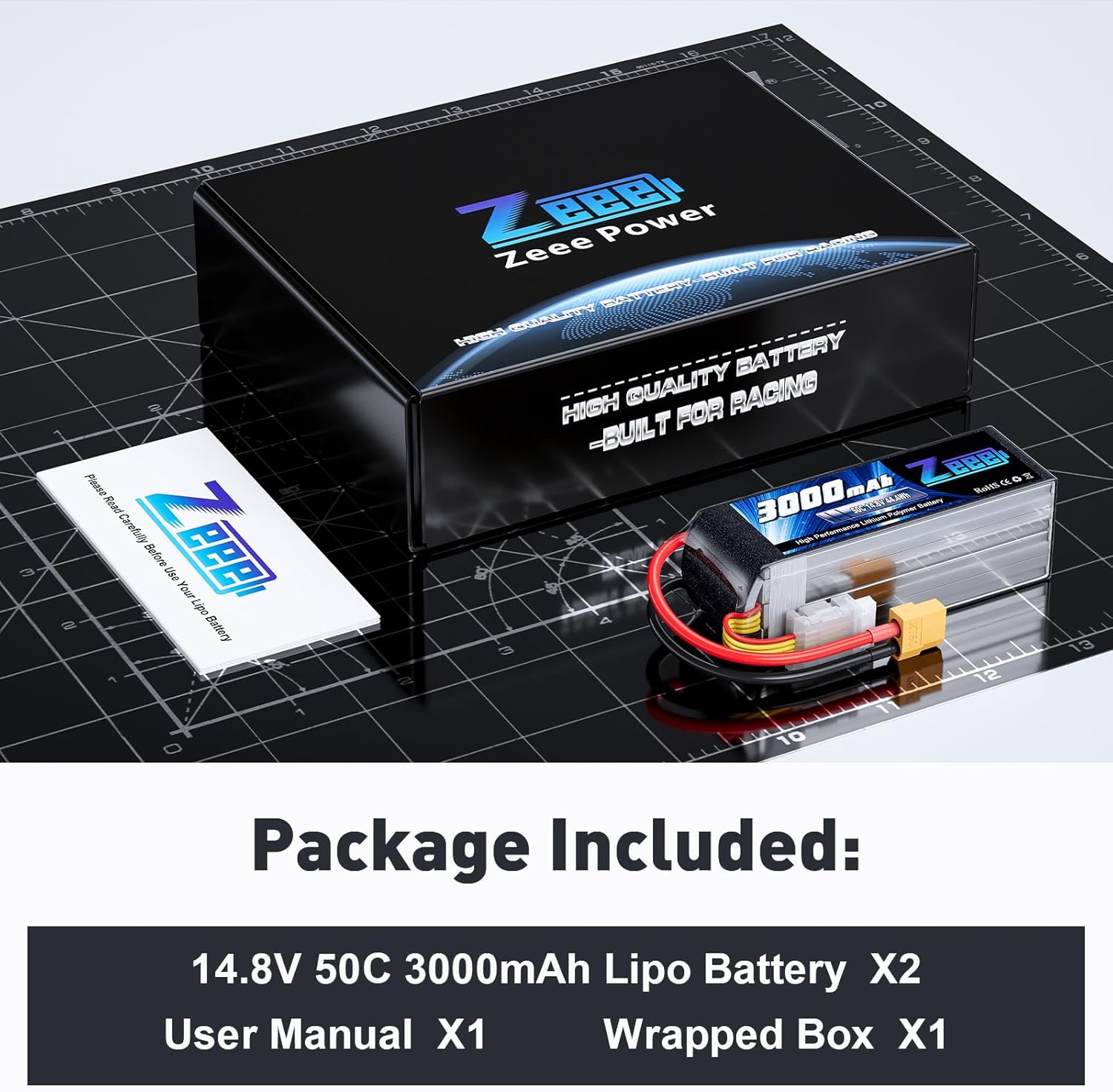 Zeee 4S Lipo Battery 3000mAh 14.8V 50C Soft Case Battery with XT60 Plug for RC Airplane Helicopter Drone FPV RC Boat UAV RC Car Truck Boat Racing Hobby Models(2 Packs)