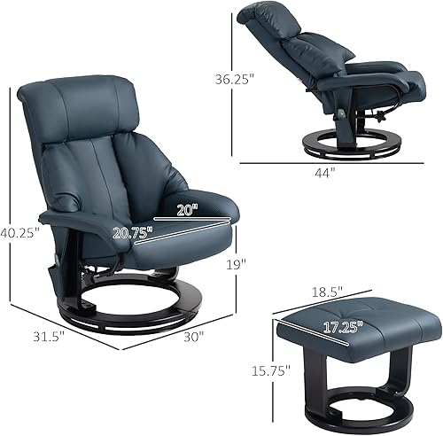 Miniatura 3 de HOMCOM Silla reclinable de masaje con otomana, reclinable giratorio de 360 y reposapiés, vibración de 10 puntos, silla reclinable de piel sintética