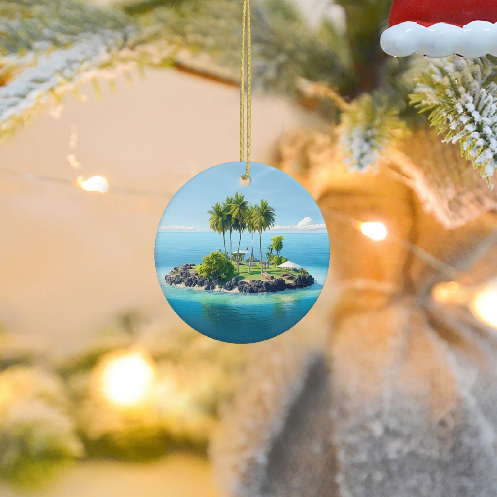 Christmas Tree Ornaments Ceramics Christmas Round Decorations Ocean Island Ceramics Ornaments Circle Pentagram Xmas Tree Hanging Pendant for Christmas Tree Party Holiday Home Decor