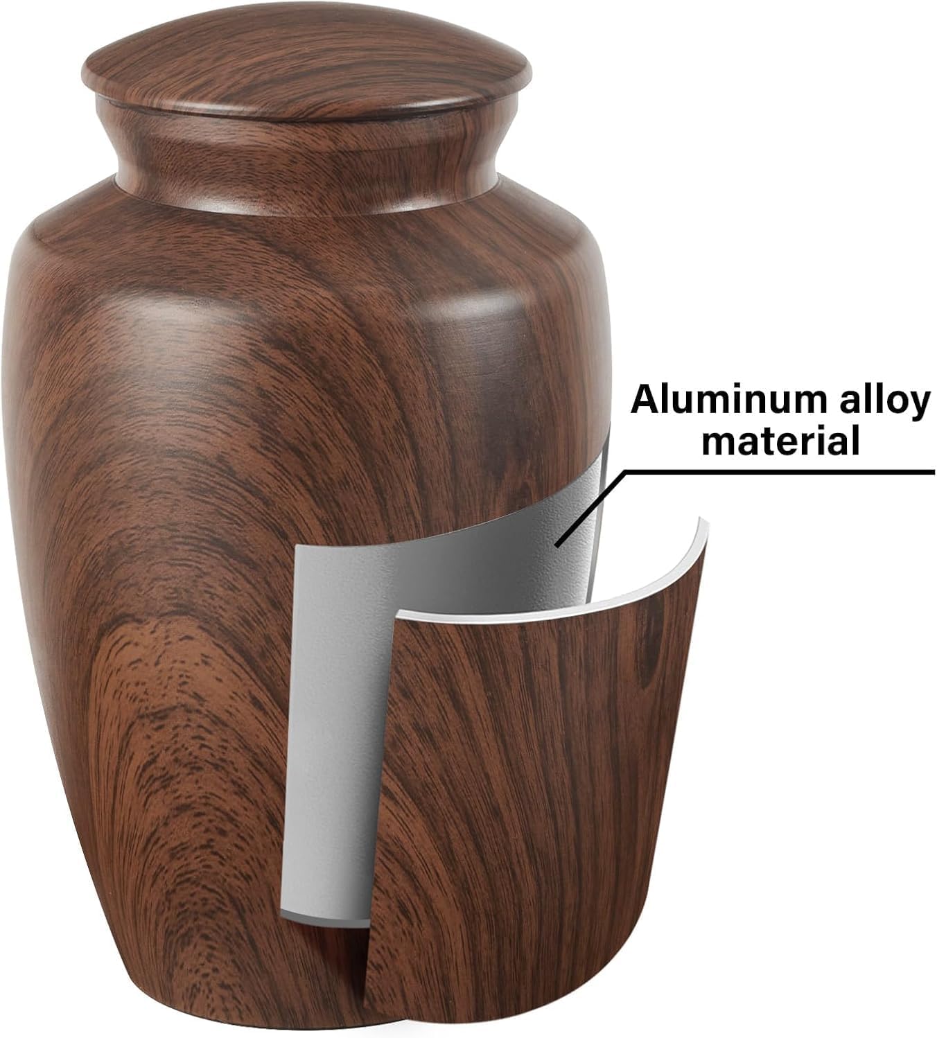 Urn for Ashes Adult Male Female,Large Aluminum Wood Grain Cremation Urn for Ashes for Men Women,Memorial Decorative Urns for Man/Dad/Father/Brother/Grandpa(Up to 200 IBS)