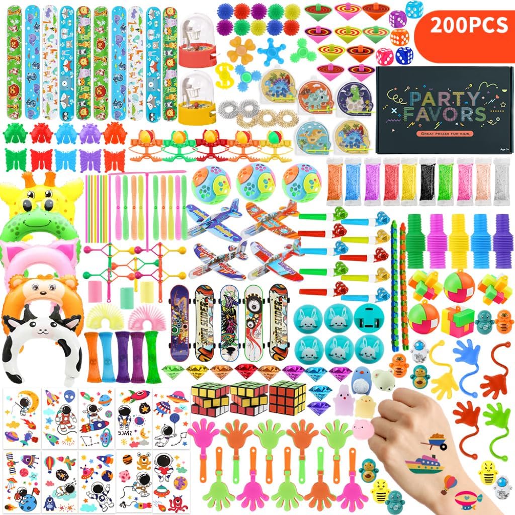200 PCS Party Favors Toy Assortment for Kids, Birthday Gift Toys, Stocking Stuffers, Treasure Box Toys, Carnival Prizes, School Classroom Rewards, Bulk Toys Treasure Box for Boys and Girls (200pcs-A)