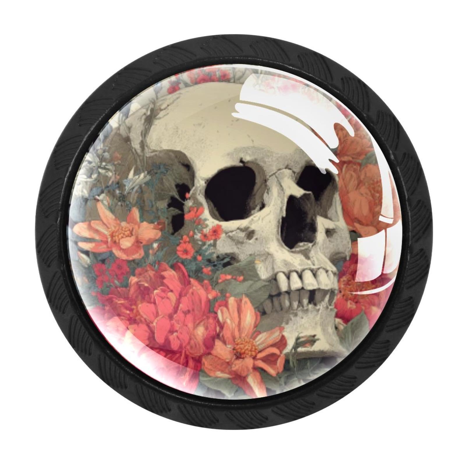 CHENZZZZ 4 Pieces Skull and Flowers (1) Drawer Knobs, 35mm Black Cabinet Knobs, Drawer Pulls and Knobs, Dresser Drawer Knobs, Cabinet Hardware Kitchen Cabinet Knobs