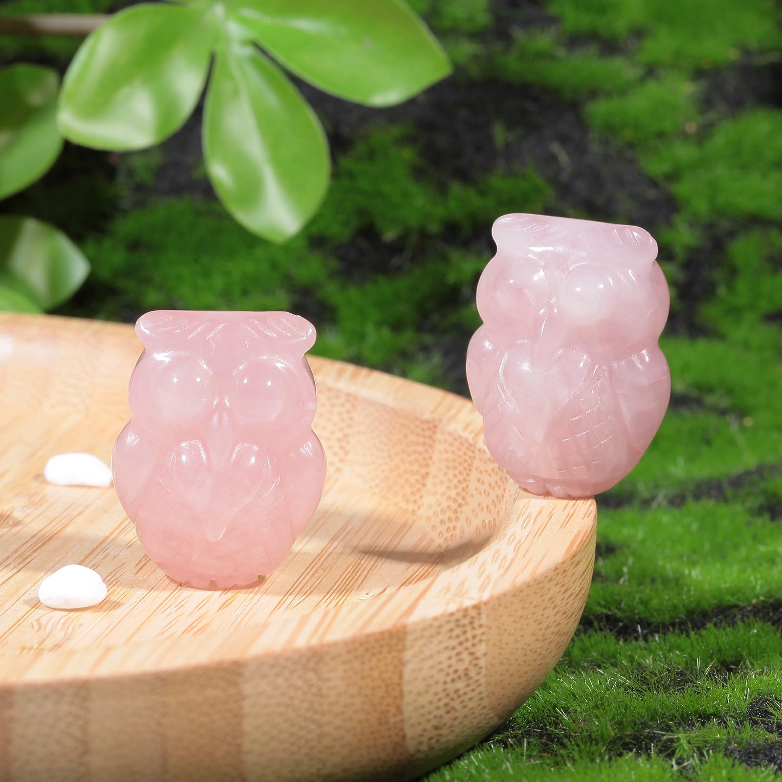 Nupuyai 2pcs Owl Bird Rose Quartz Mini Crystal Stone Statue Carved Animal Figure, Stones Pocket Figurine Ornament Home Office Decor - Image 4