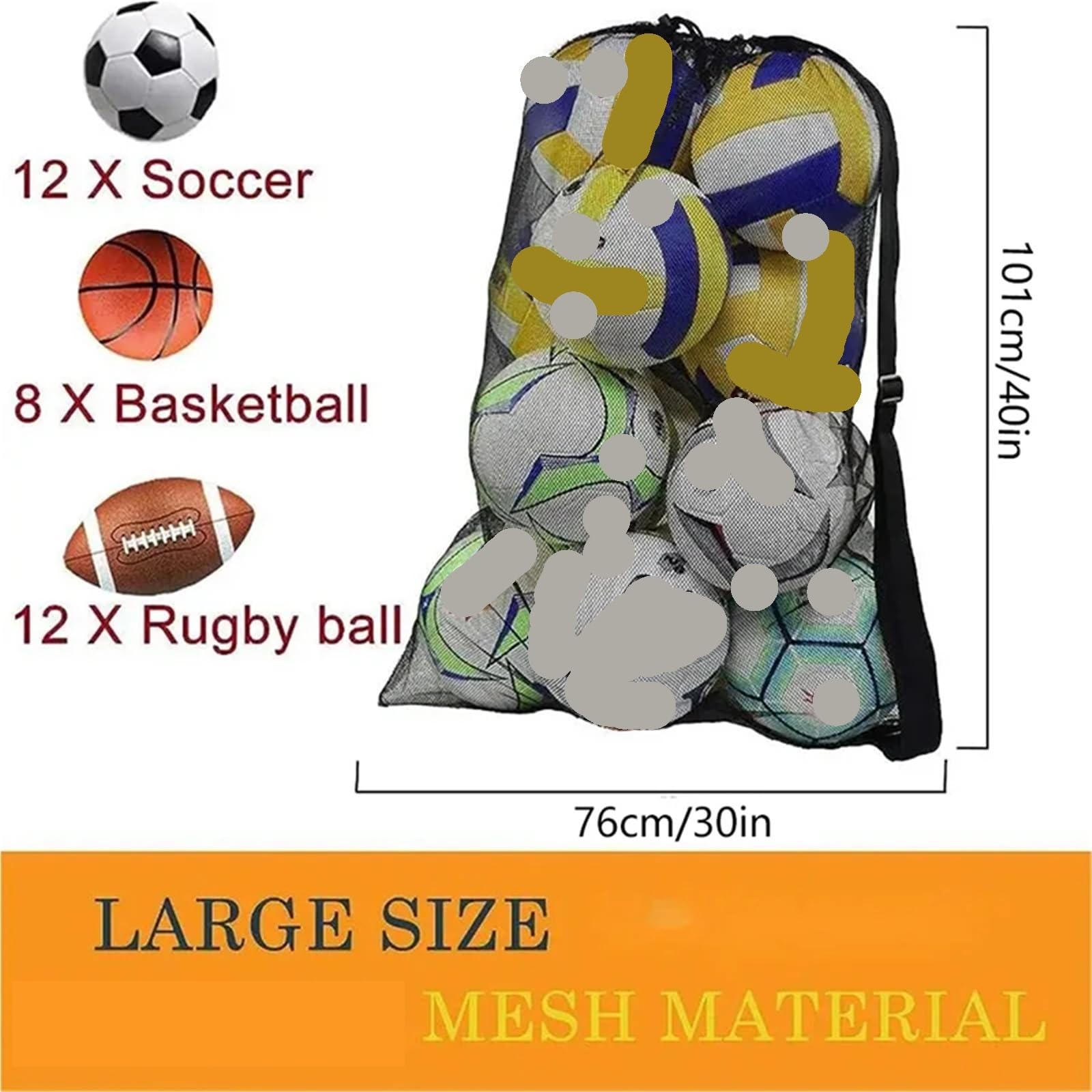 Borsa da calcio in rete 2 pezzi, borsa extra large con coulisse for riporre palloni basket, tasca cerniera, pallavolo e, borse palestra per Palla