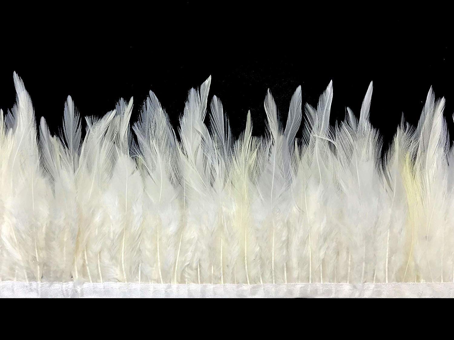 Tiptop Decoration Natural Hackle Pointed Dyed Feathers Trim Fringe Lace (4-5 Inch) (9 Meters) (Natural White) 3