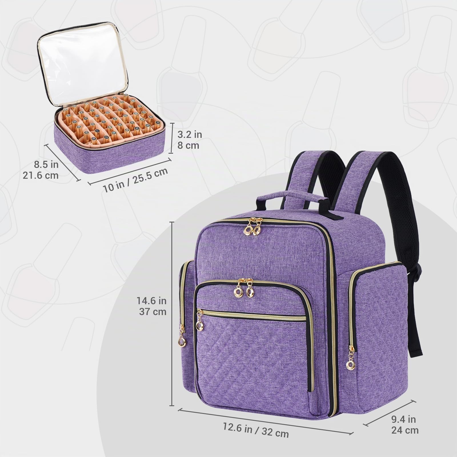 Hautton Organizzatore Smalti Che Contiene 126 Bottiglie, Borsa Di Stoccaggio Extra Large Con 3 Cassetti Per Forniture Lampada Smalto, Custodia Da Viaggio Professionale E Resistente Per Manicure-Viola