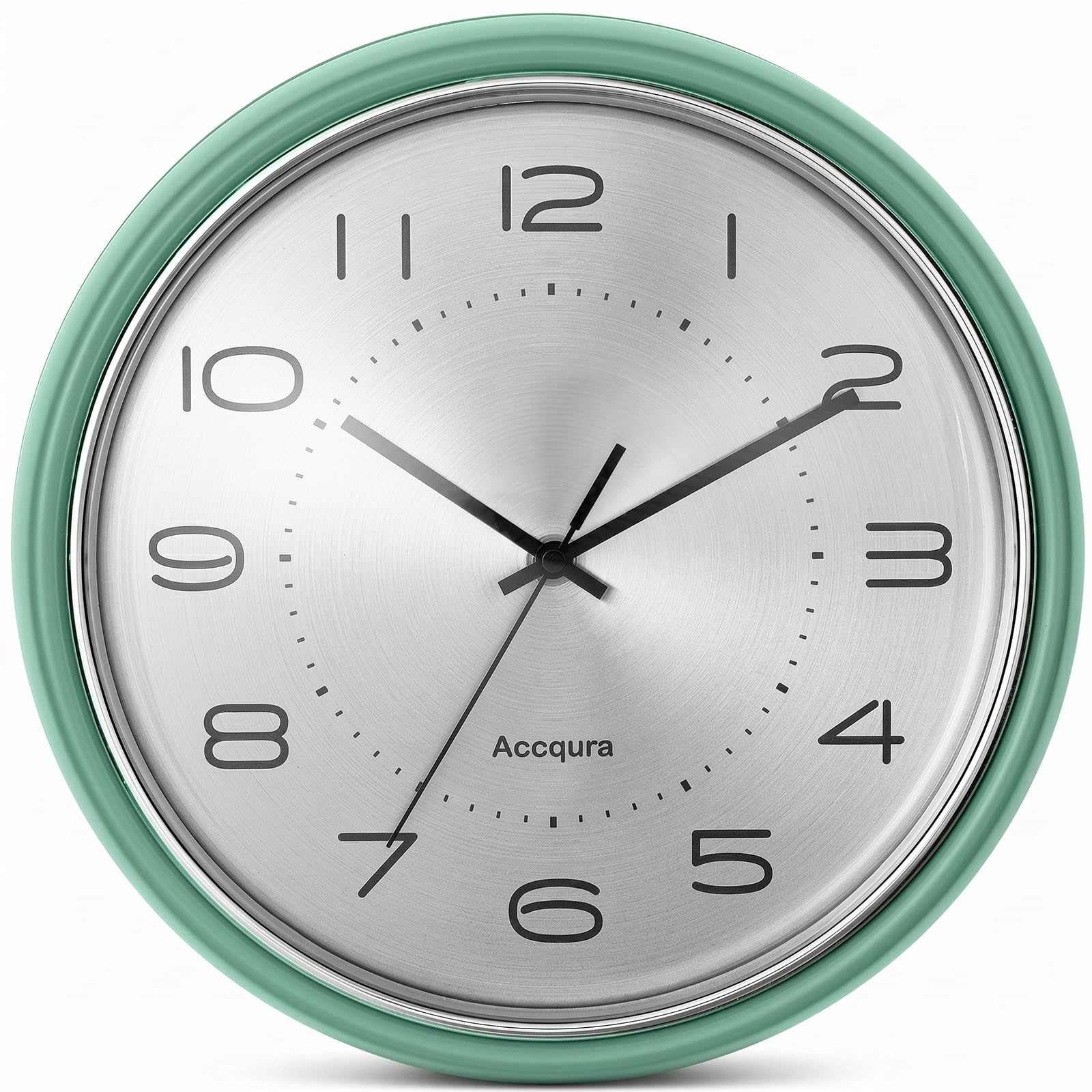 Accqura 12 Inch Vintage Retro Wall Clock, Metal Dial Silent Non-Ticking Domed Glass Battery Operated, Design for Kitchen Living Room, Bedroom,Office (Sage Green)