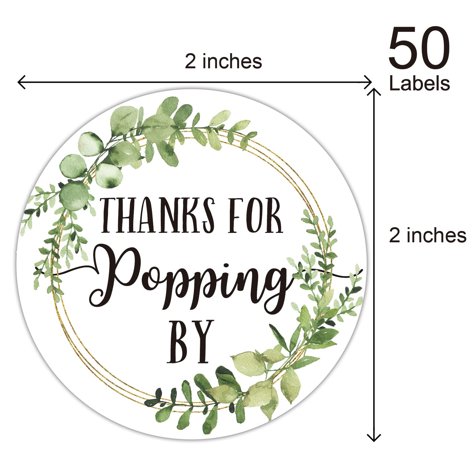 Thanks for Popping by Stickers Greenery Baby Shower Favor Naklejki, wieczór panieński, naklejki ślubne, 5 cali, 50 sztuk.