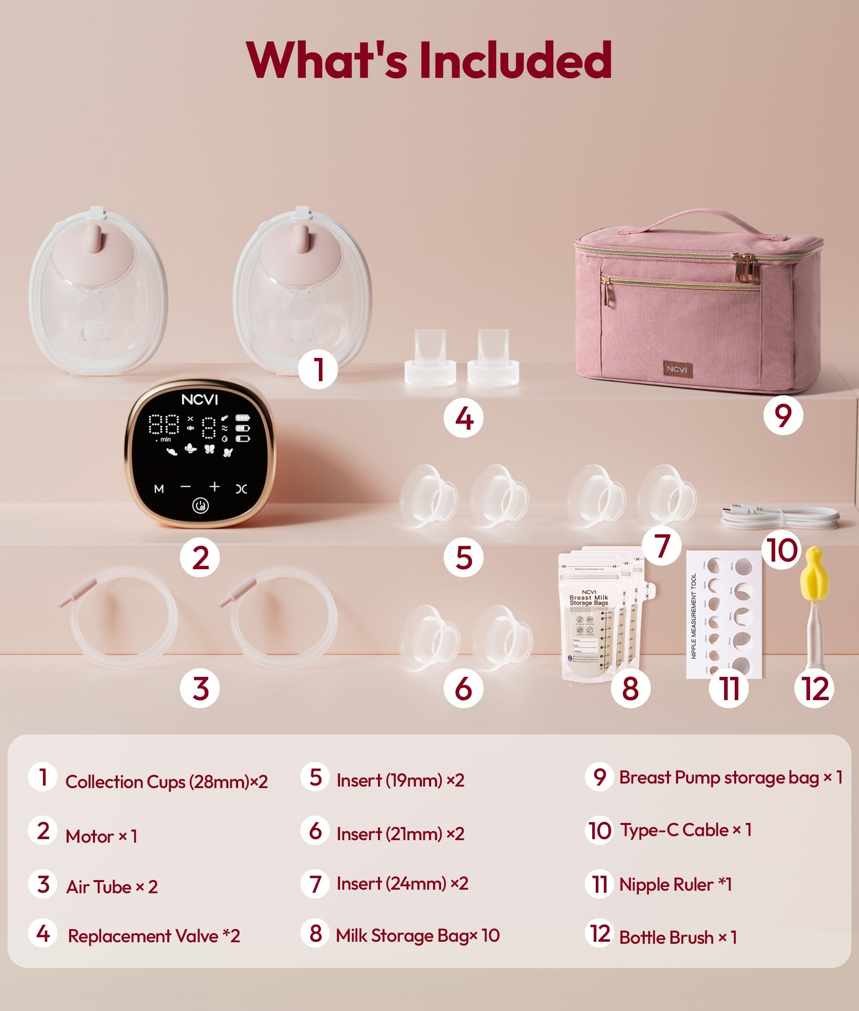 NCVI Tire-lait portable, pompe électrique mains libres avec aspiration de 300 mmHg de qualité hospitalière, portable et rechargeable, 4 modes, 9 niveaux pour la maison, le travail et les déplacements