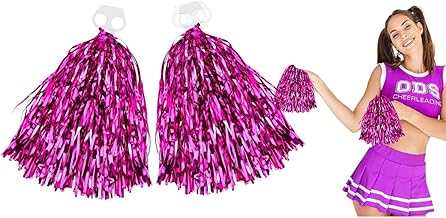 AK ANOLIHK® Metallic Cheerleader Pompoms Sports Dance Cheer Party Accessories Pom Poms Hand Flowers with Plastic Handle for Kids Adults Rooters,Cheering Squard,Cheering Team, Pack of 2 (FINGERS POM-PINK)