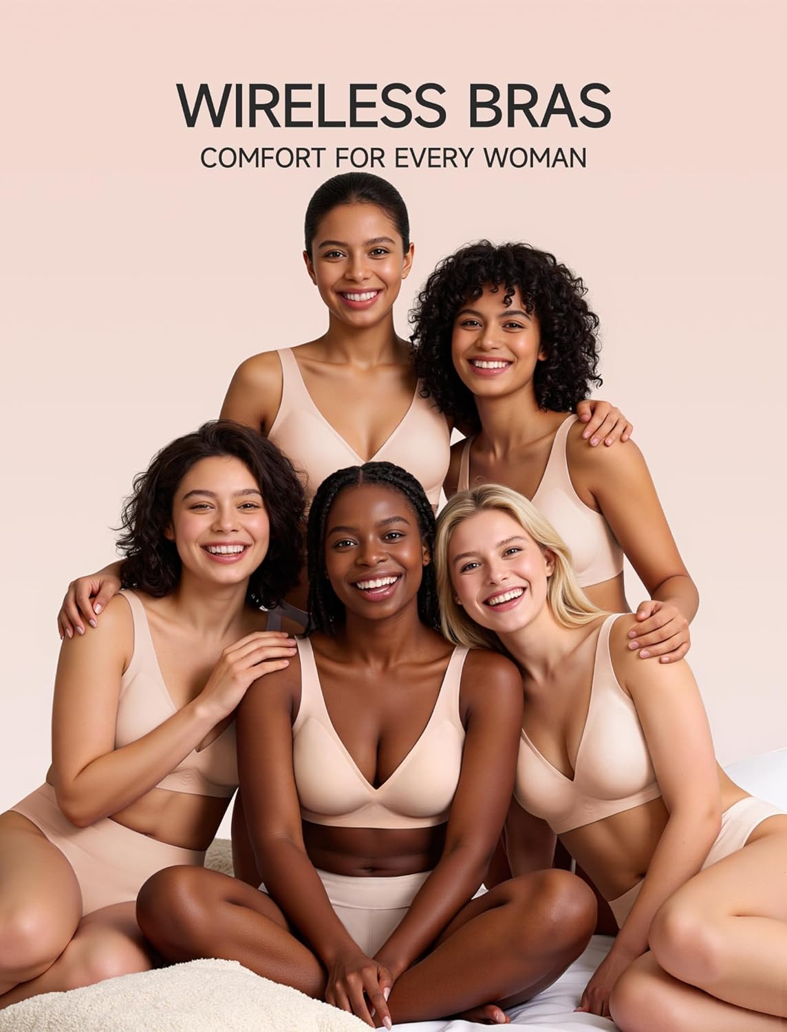 Resides Womens Wireless Bras Seamless Full Coverage T-Shirt Bra with Removable Pads No Underwire Push Up Everyday Bra Nude - Image 6