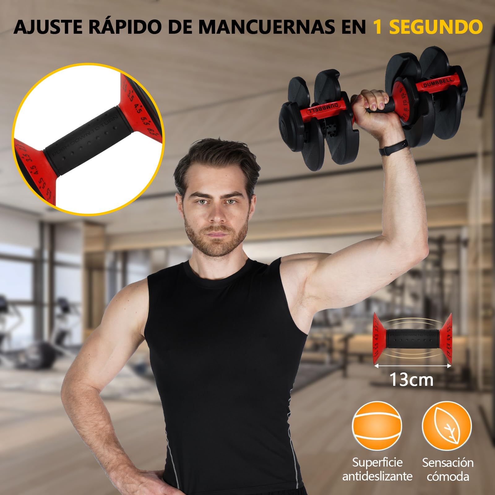 48kg Mancuerna Ajustable,Pesas y Mancuernas,Mancuerna Cortas Ajustables,15 Niveles de Peso,Ajuste Rápido Ajuste Con Una Sola Pulsación,Juego de Mancuernas con Discos de Pesas (Dos 48kg)