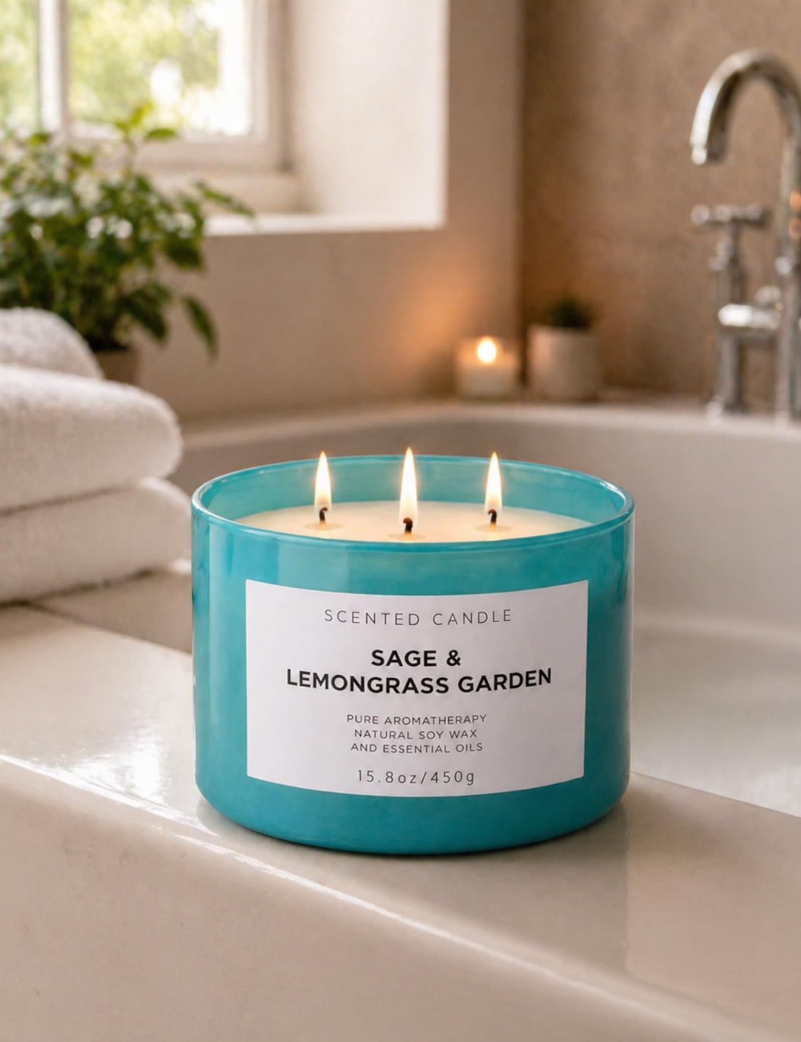 Candela profumata alla citronella alla salvia | Candela rinfrescante alla citronella per la pulizia della casa | Candela di soia naturale a 3 stoppini | Candela rilassante per aromaterapia per donne e