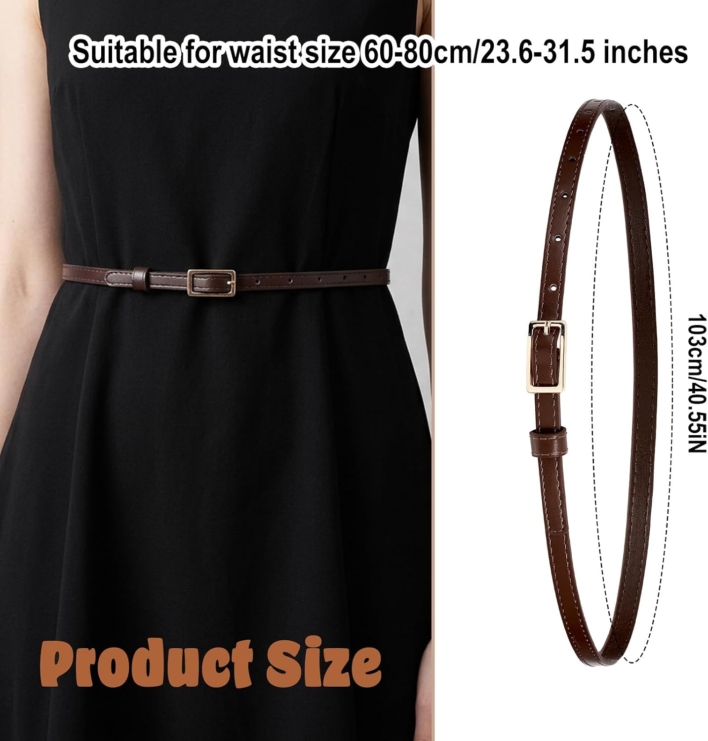Women's Skinny PU Leather Belt with Zinc Alloy Buckle, Adjustable Thin Waist Belt for Dresses and Jeans