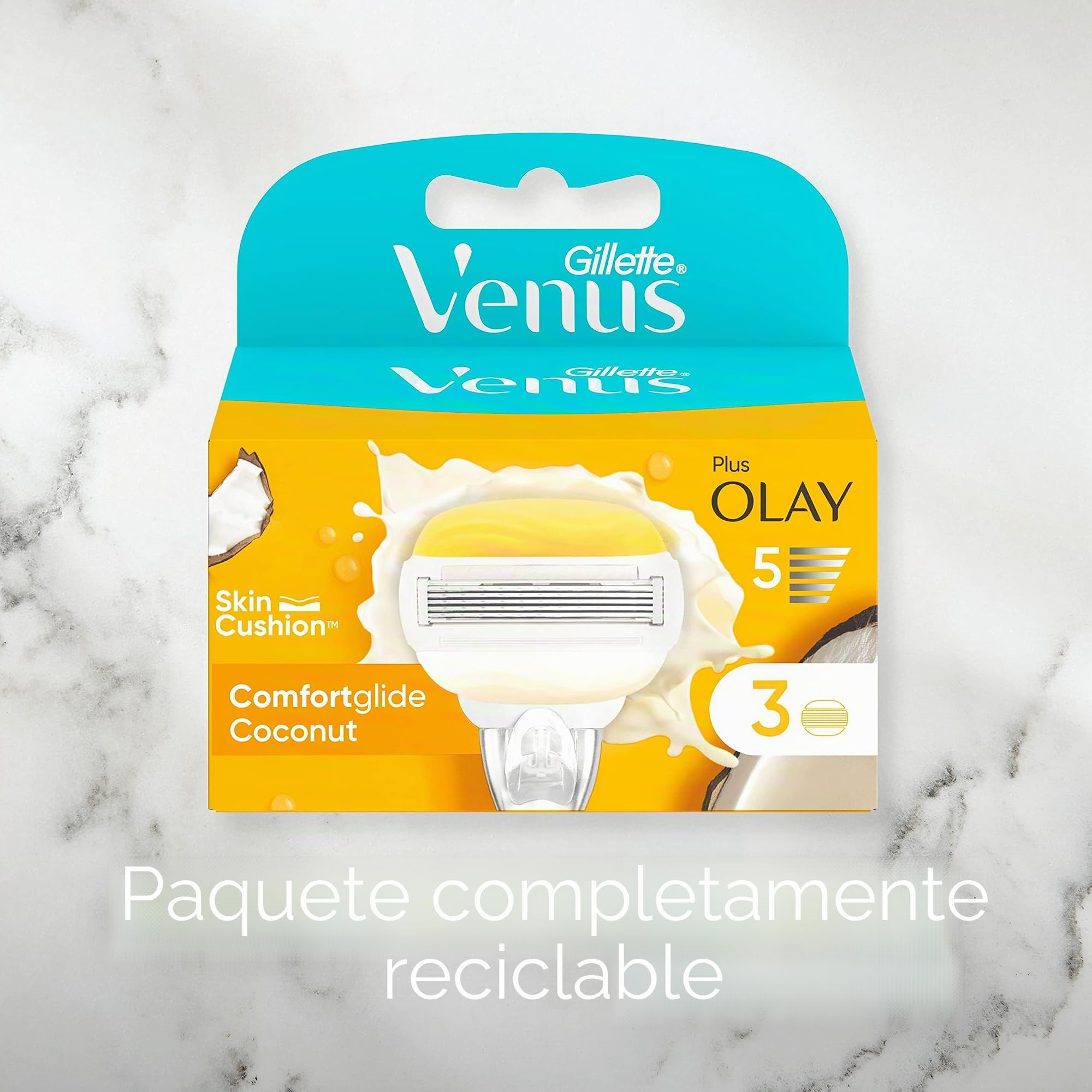 Gillette Venus Comfortglide - Cuchillas de repuesto para maquinilla de afeitar de mujer Coco Plus, Olaz, cuchillas (de 5 hojas), para un afeitado suave y profundo, Skin Cushion con Olaz hidratante,