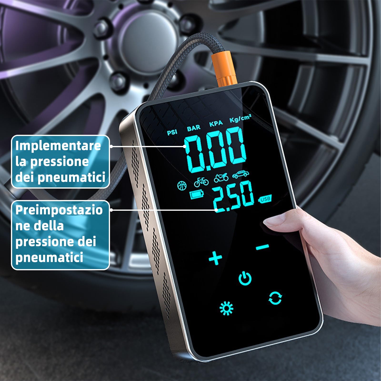Compressore D'Aria Portatile Per Auto E Bici - Con Display LCD, Torcia E Power Bank - Foto 9