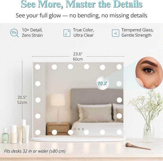 Espejo de Maquillaje con Luces LED LUXFURNI 23.6" x 20.5", 3 Modos de Luz miniatura 2