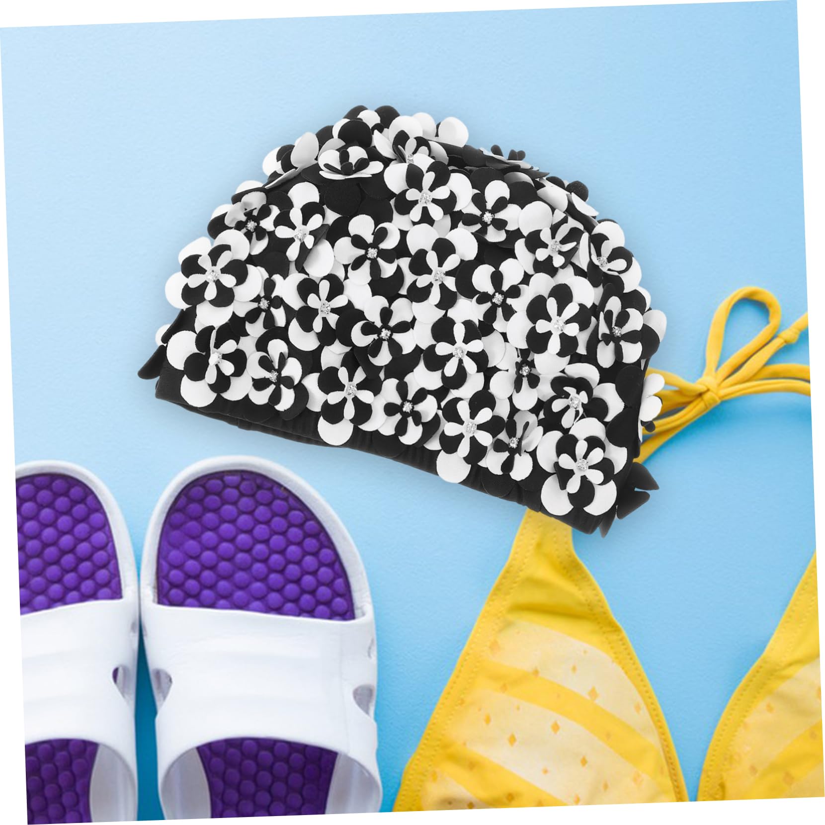 Gorro de natación Rana Sombrero de Verano Gorro de baño o de Piscina o Impermeable o de baño Floral o de baño para Mujer Pelo Largo algodón Black