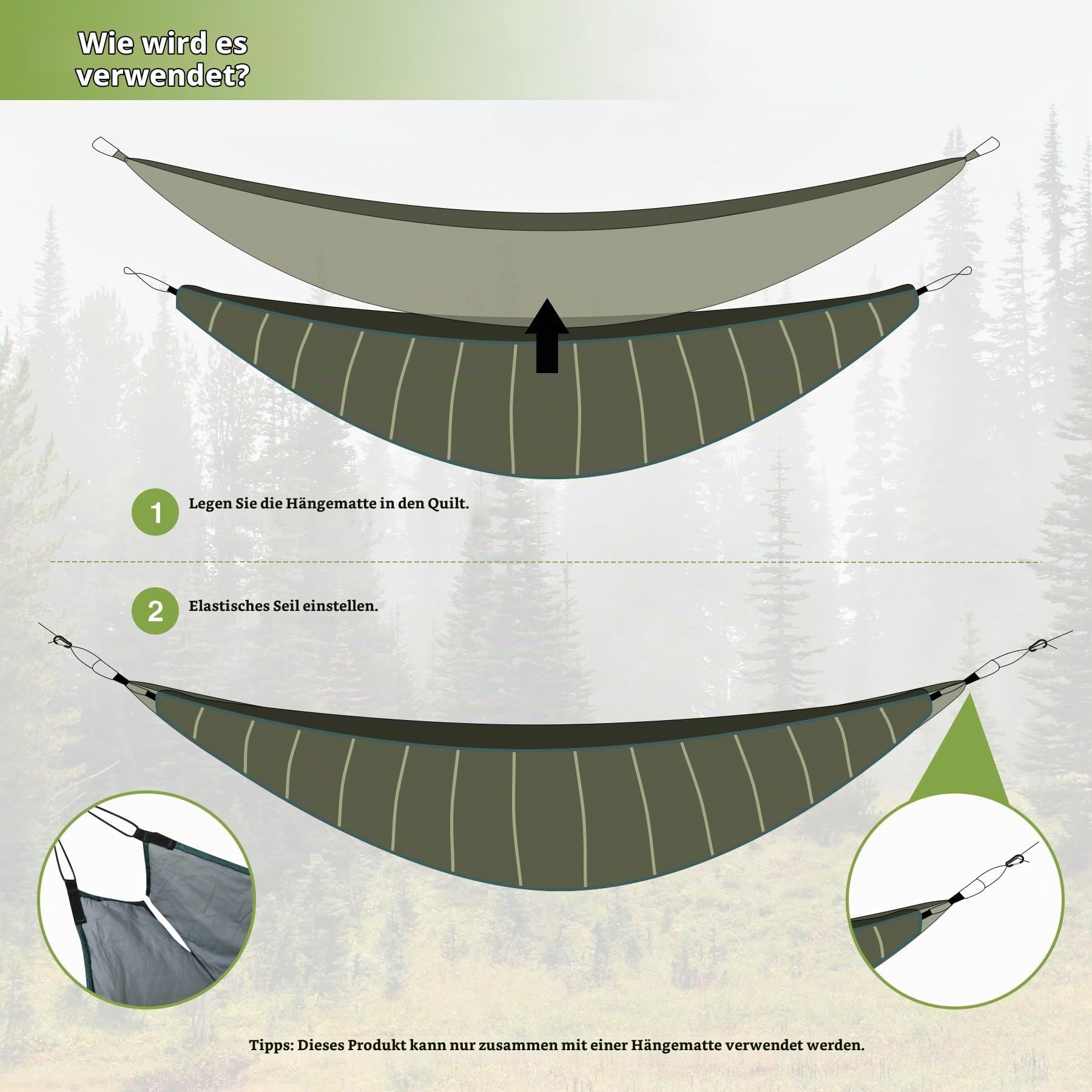 REDCAMP Hängematte Underquilt, 3-Jahreszeiten, 5°C bis 20°C, warm, Grün | ultraleicht Unterdecke, Kälteschutz, Wärmeschutz, tragbar, kompakt, langlebig, für Outdoor Camping Wandern Reisen, weich