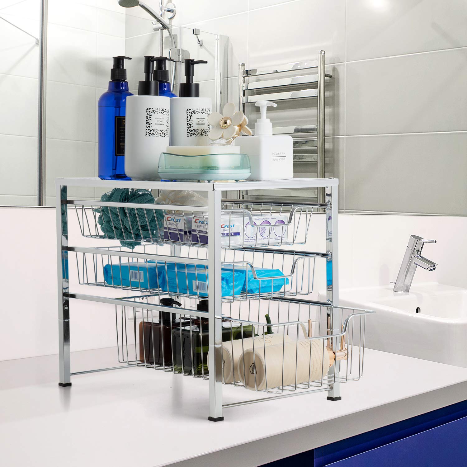 Auledio Stackable Mesh Basket Organizer with 3 Tier Wire Grid