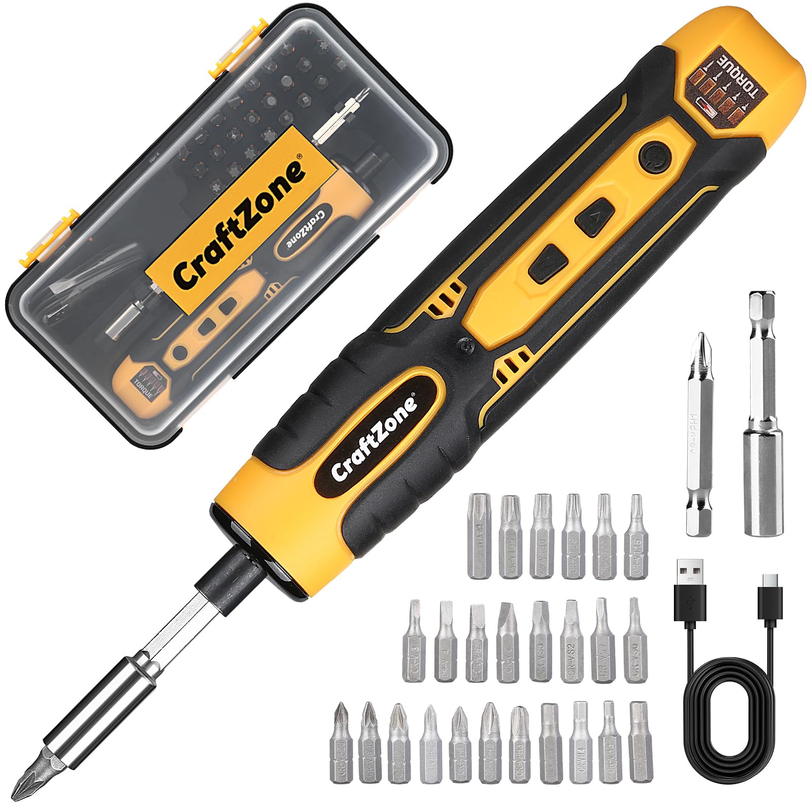 Electric Screwdriver Cordless Set with LED Light USB Cordless Screwdriver Rechargeable Level 5 Torque Screw driver with 28