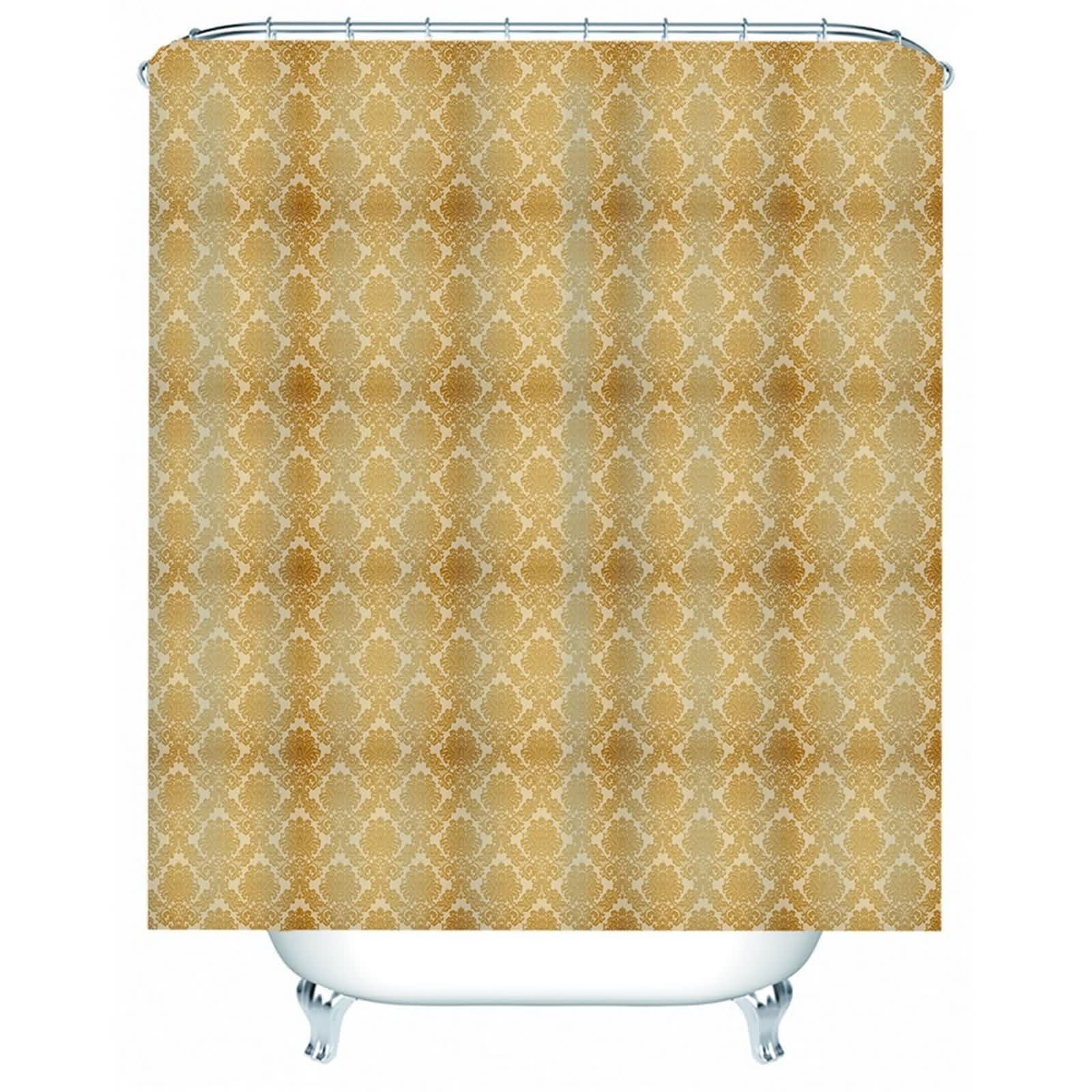 Rideau de douche en tissu marron et jaune à motif de losanges pour salle de bain moderne