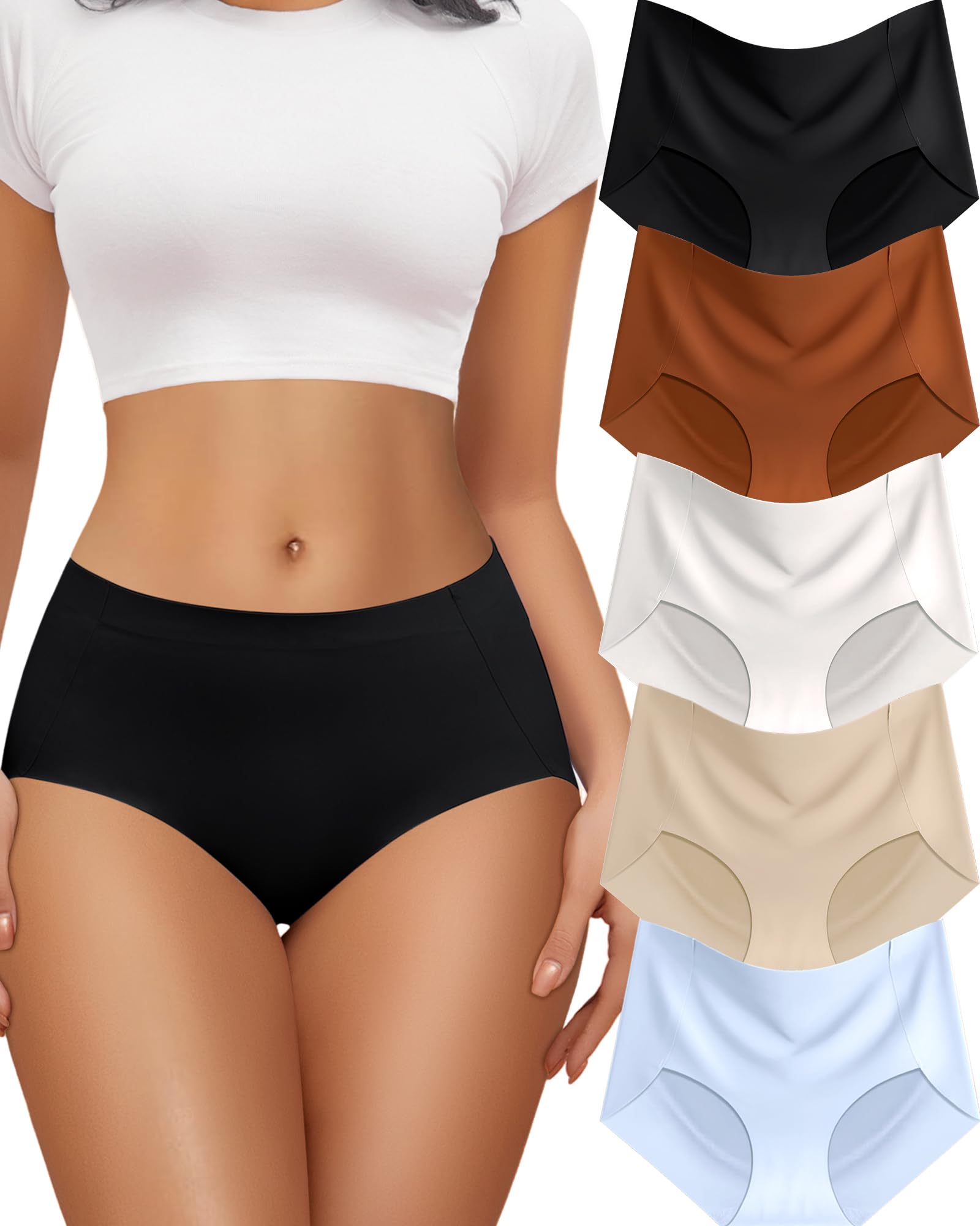 ALL OF ME Seamless Slips Damen Hohe Taille Bequeme Nahtlose Unterwäsche Frauen Atmungsaktive No Show Panties Mehrpack 5 S-XXL