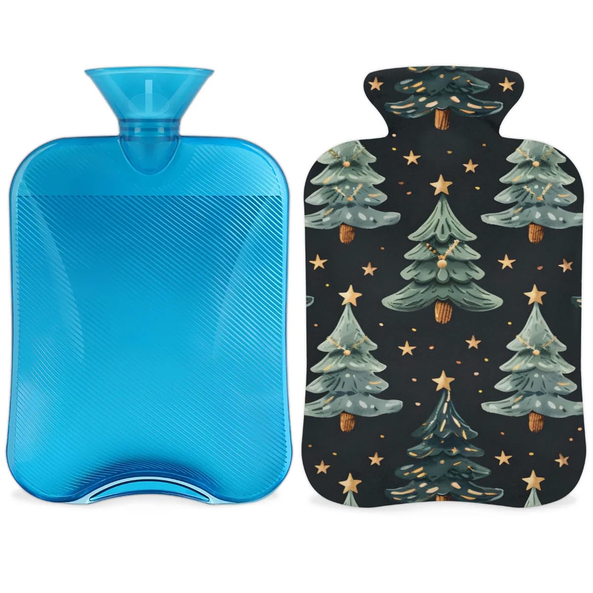 Hot Water Bottle with Soft Cover,2L Graffiti Tree Xmas Hot Water Bag for Hot and Cold Compress, Hand Feet Warmer, Rubber Hot or Cold Water Bottle Halloween Christmas Decorations