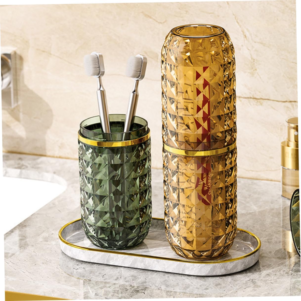 3pcs Travel Toothbrush Cup Holder Set, Transparent Green Plastic Portable Toothbrush Storage Boxes for Bathroom and Travel