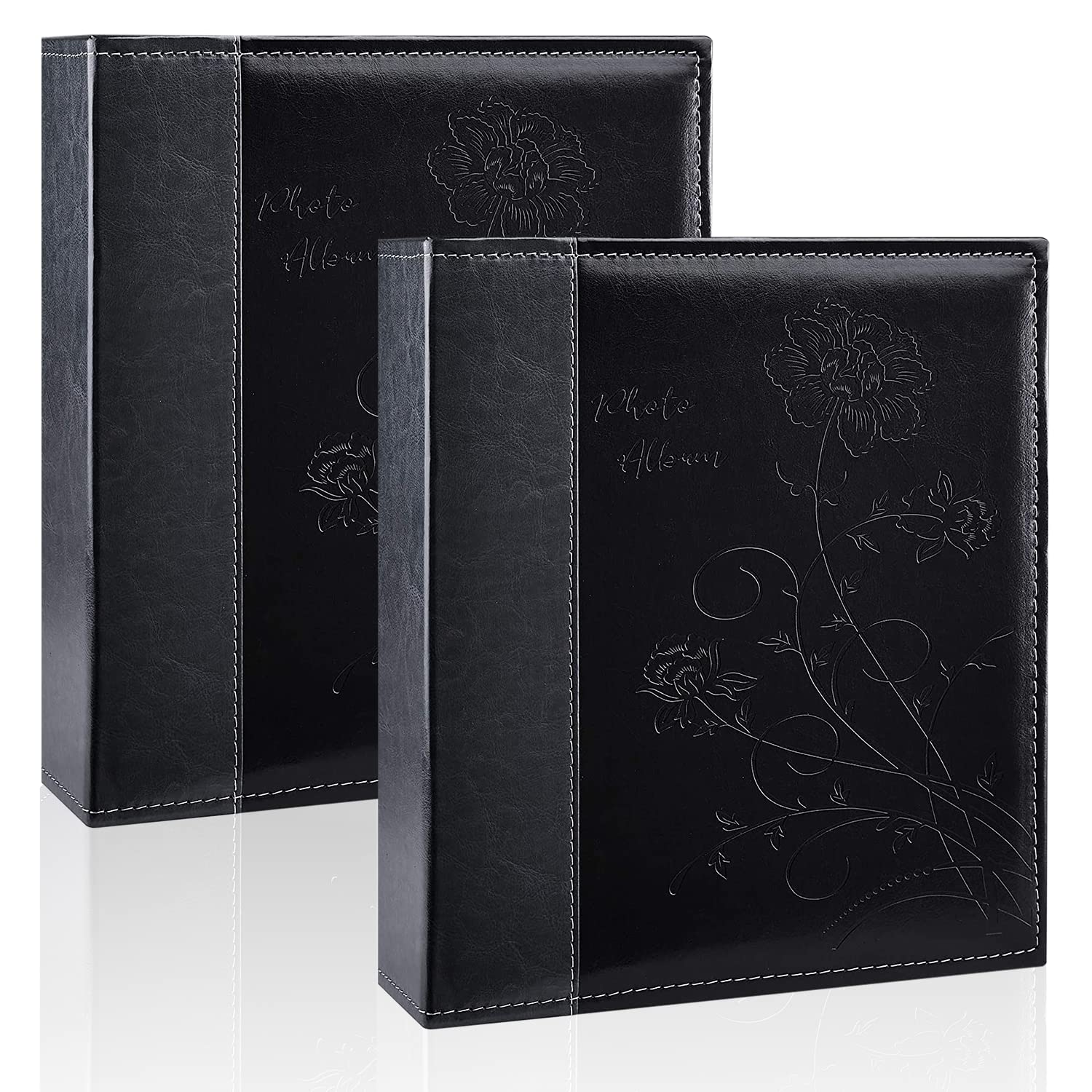 Miaikoe Album na zdjęcia 20 × 25 cm, 2-pak, przezroczyste kieszenie, skórzana okładka, do wsuwania zdjęć, każdy mieści 100 pionowych zdjęć 20 × 25 cm, album na zdjęcia ślubne i rodzinne, czarny
