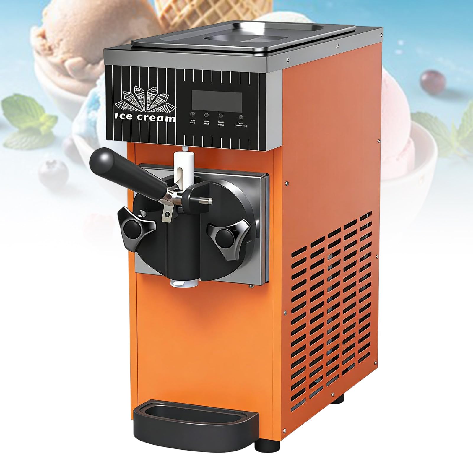 ROGHA Single Flavor Ice Cream Machine, 4-5kg/H Output, Auto Clean, LCD Panel, 450W Countertop Soft Serve Ice Cream Maker for Restaurants​ Orange