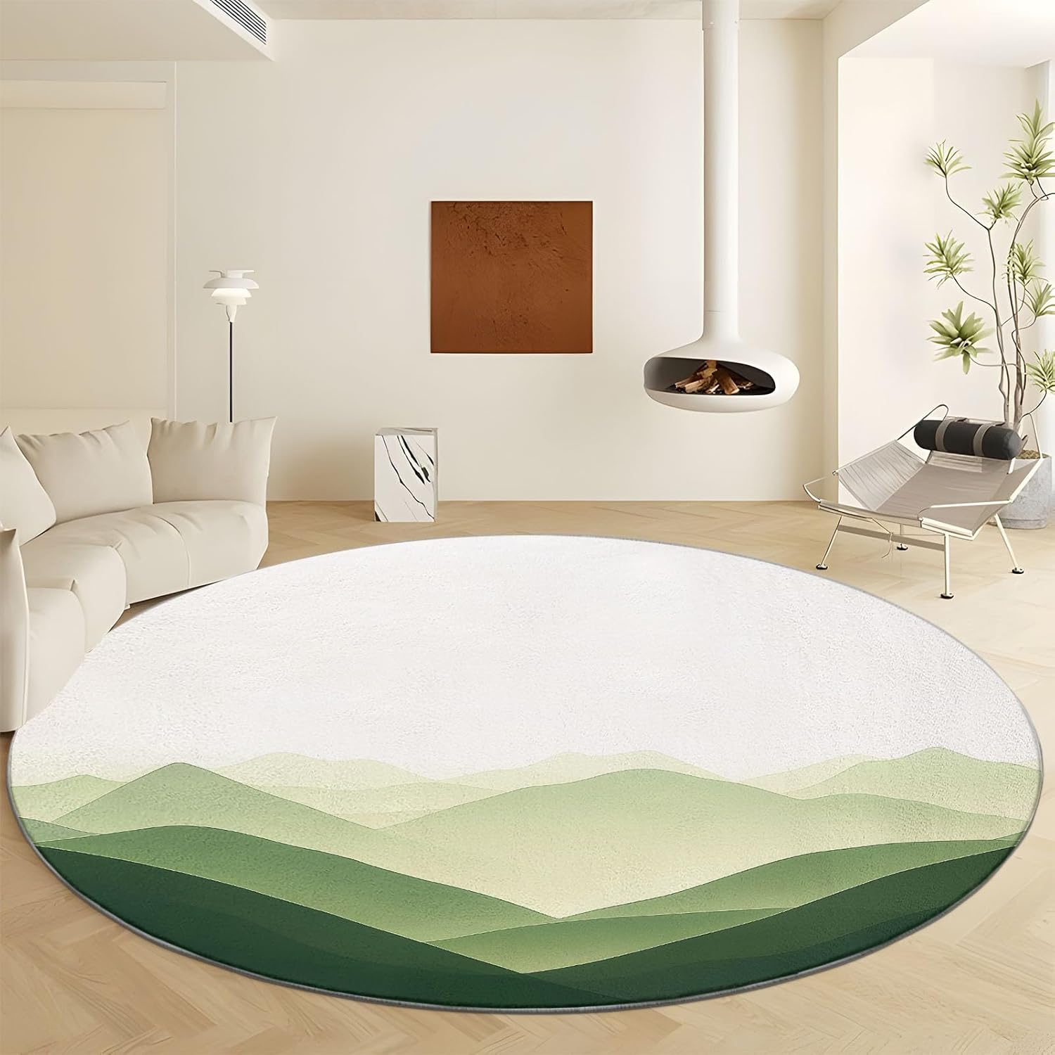 Gradient Mountains Print Round Rug 3 ft, Minimalist Painting Mountains Washable Circular Carpet, 3' x 3' Non-Slip Circle Rug Absorbent Carpet for Kitchen Living Room Bedroom Decoration