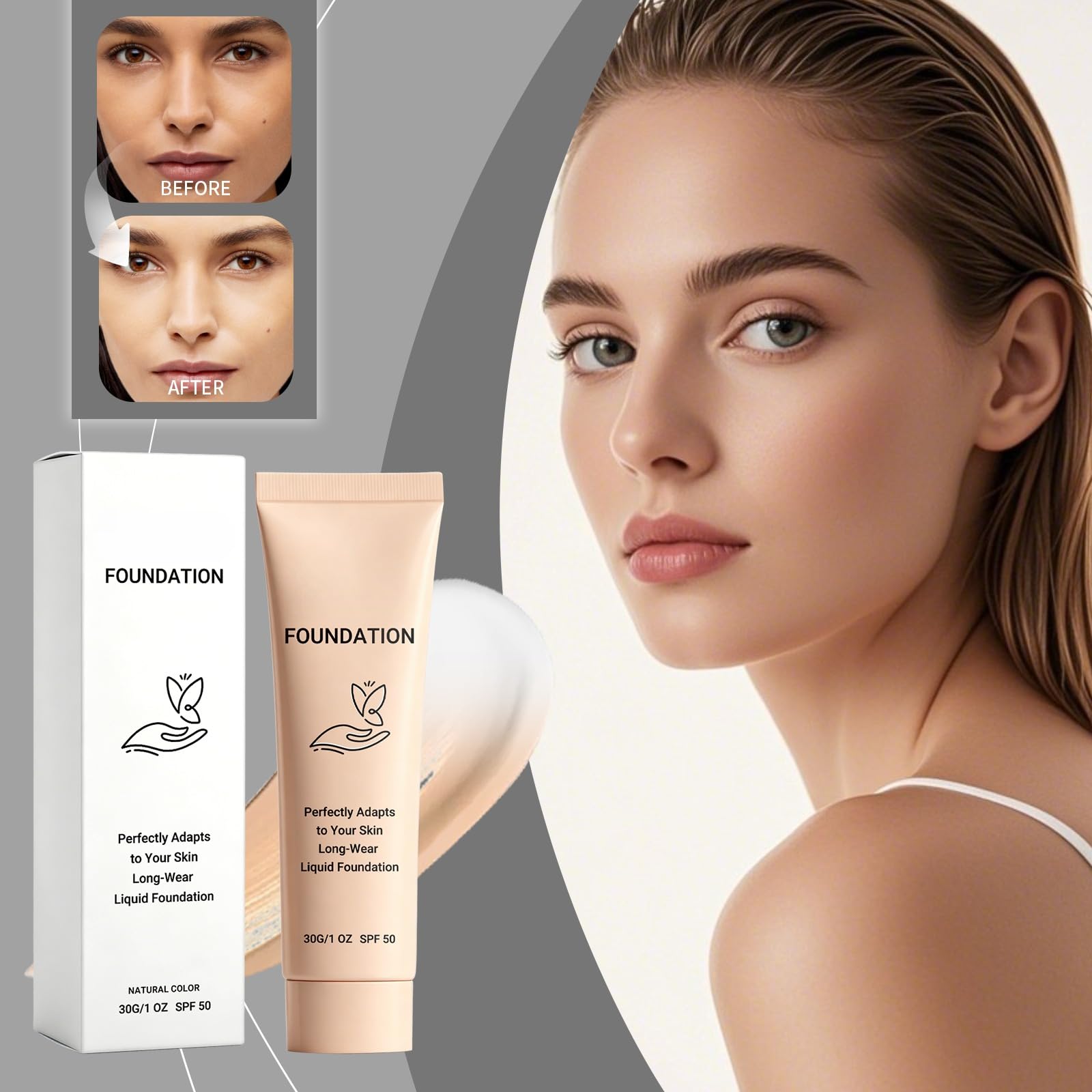 SPF50 długotrwały podkład w płynie zmieniającym kolor dla kobiet, naturalny adaptacyjny makijaż wyrównujący kolor dla zrównoważonej i wygładzonej skóry (6 sztuk)