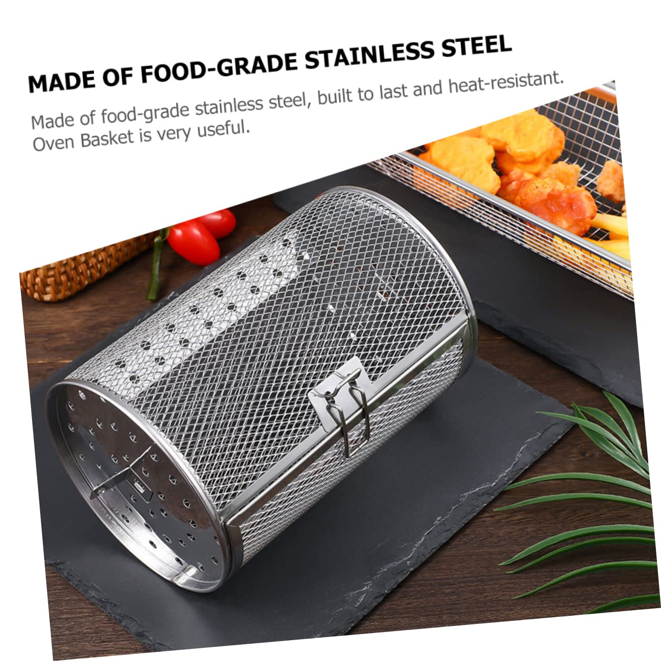 Yardwe Panier De Four À Tambour En Acier Inoxydable 25X14X14Cm Cage De Rôtissoire Rotative Accessoire De Cuisson Pour Barbecue Et Friteuse À Air