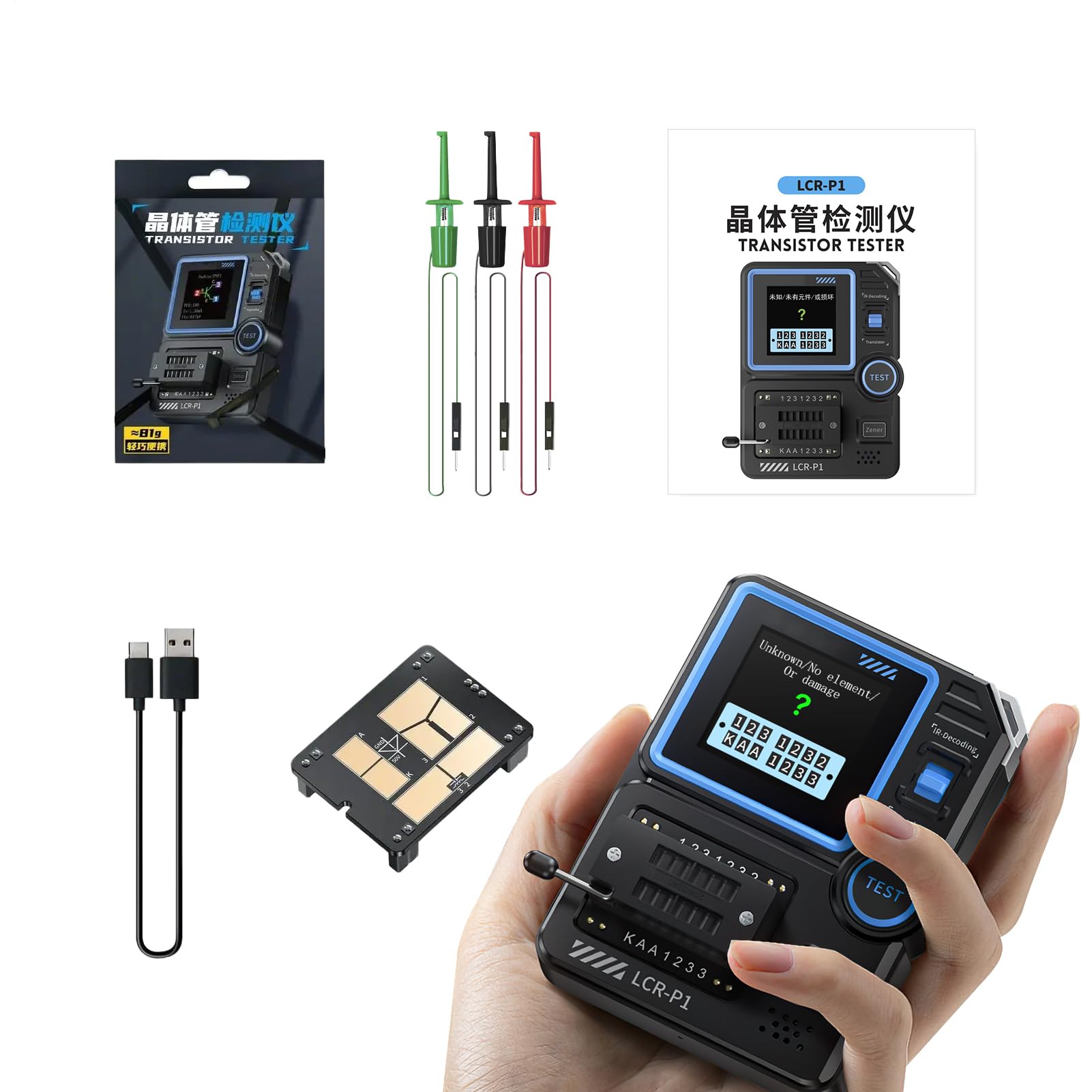 Handheld Oscilloscope - Colorful Display Transistor Tester Meter - Automatic High Precision Checker for Capacitor Diode Resistor Inductor Mos Npn Zener Resistance Battery Test