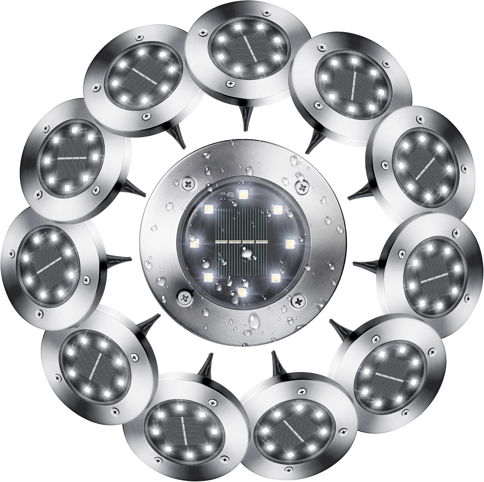 Flacchi 12 Pack Solar Ground Lights Waterproof, Solar Lights Outdoor Garden, Solar Powered Disk Lights Outdoor Landscape Lights for Patio Yard Pathway Walkway Driveway Cool White