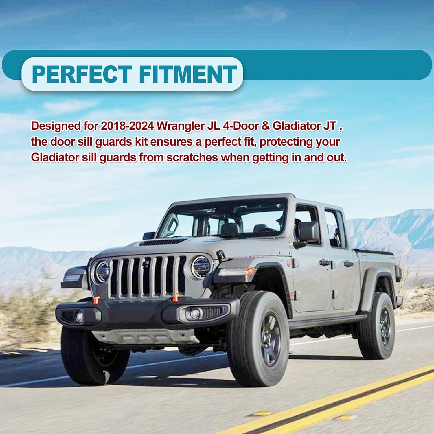 4pcs/Set Door Sill Guards Flexible Rubber Door Sill Entry Guard, Door Sill Guards Kit Compatible with Wrangler JL JLU Gladiator JT 2018 2019 2020 2021 2022 2023 2024, Door Sill Protector Replacement