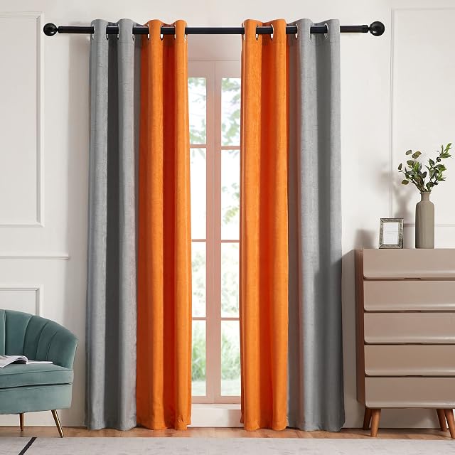 Blackout Curtains for Living Room Thermal Insulated Room Darkening Ombre Curtains Window Drapes for Bedroom Grommet Grey Orange 63 inch Long 2 Panels