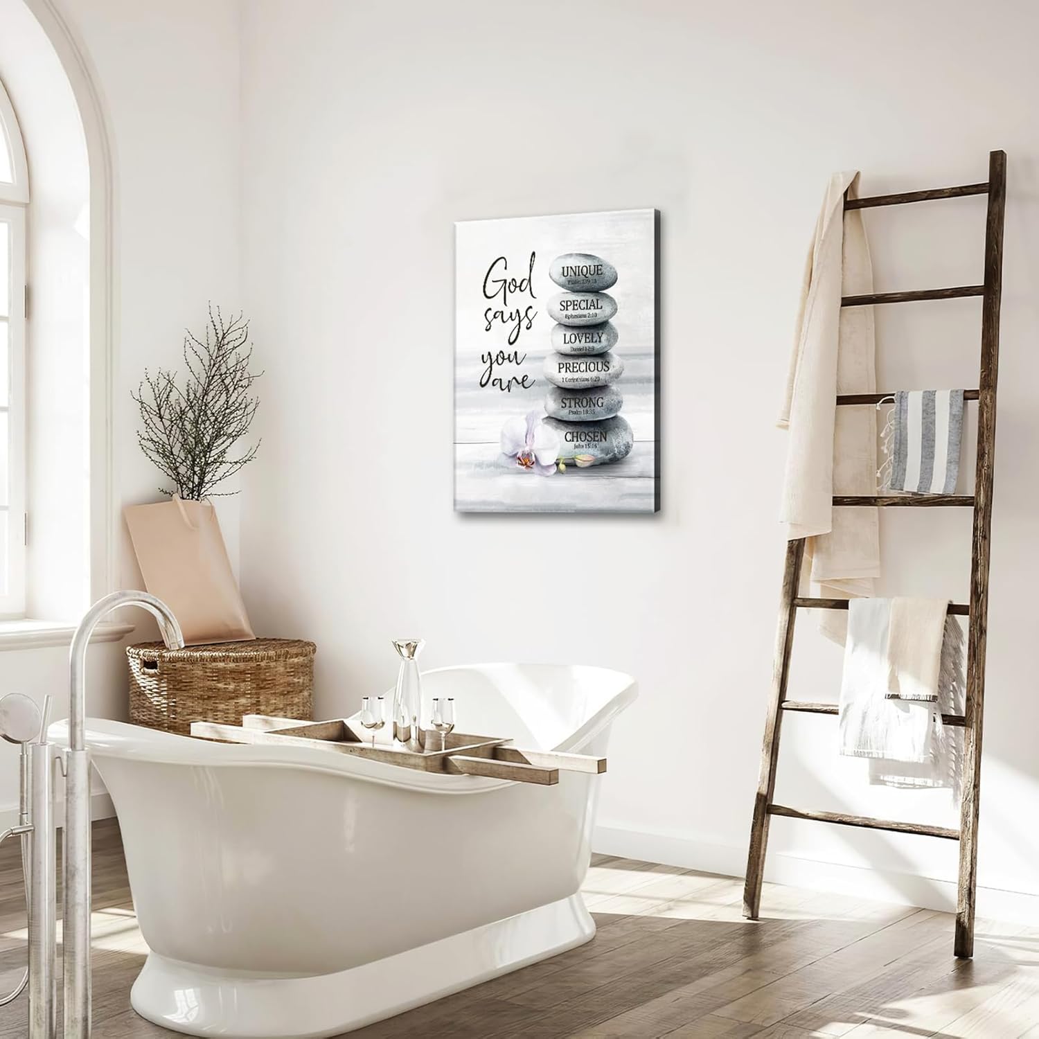 Bathroom Wall Art Bible Verse Zen Stone Pictures Decor Meditation Spiritual Spa Relax Painting Canvas Prints Modern Framed Artwork for Home Bathroom Bedroom Living Room Office 20"x24"