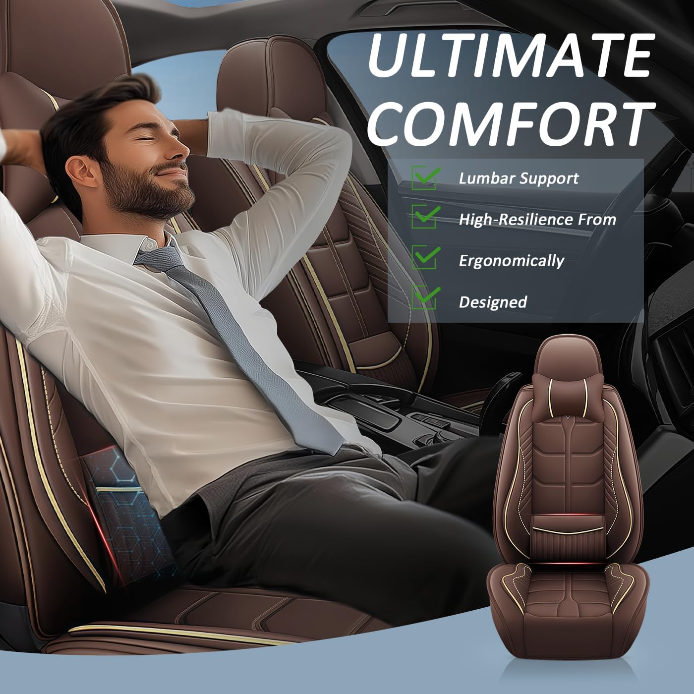 Car Seat Covers Custom Fit for Ford Expedition 1997-2025,Heavy Duty Waterproof & Pet-Friendly | Premium PU Leather | 2-Seats Front with Pillow,Coffee