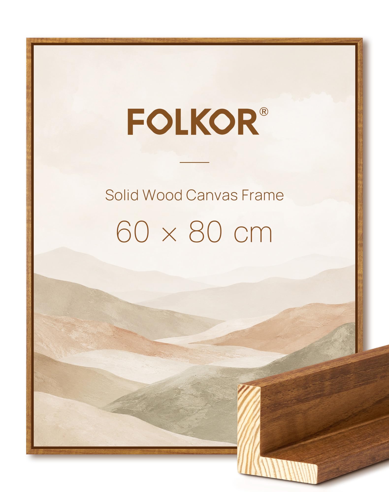 60x80cm Massivholz Schattenfugenrahmen 3cm für Leinwand Teakholz