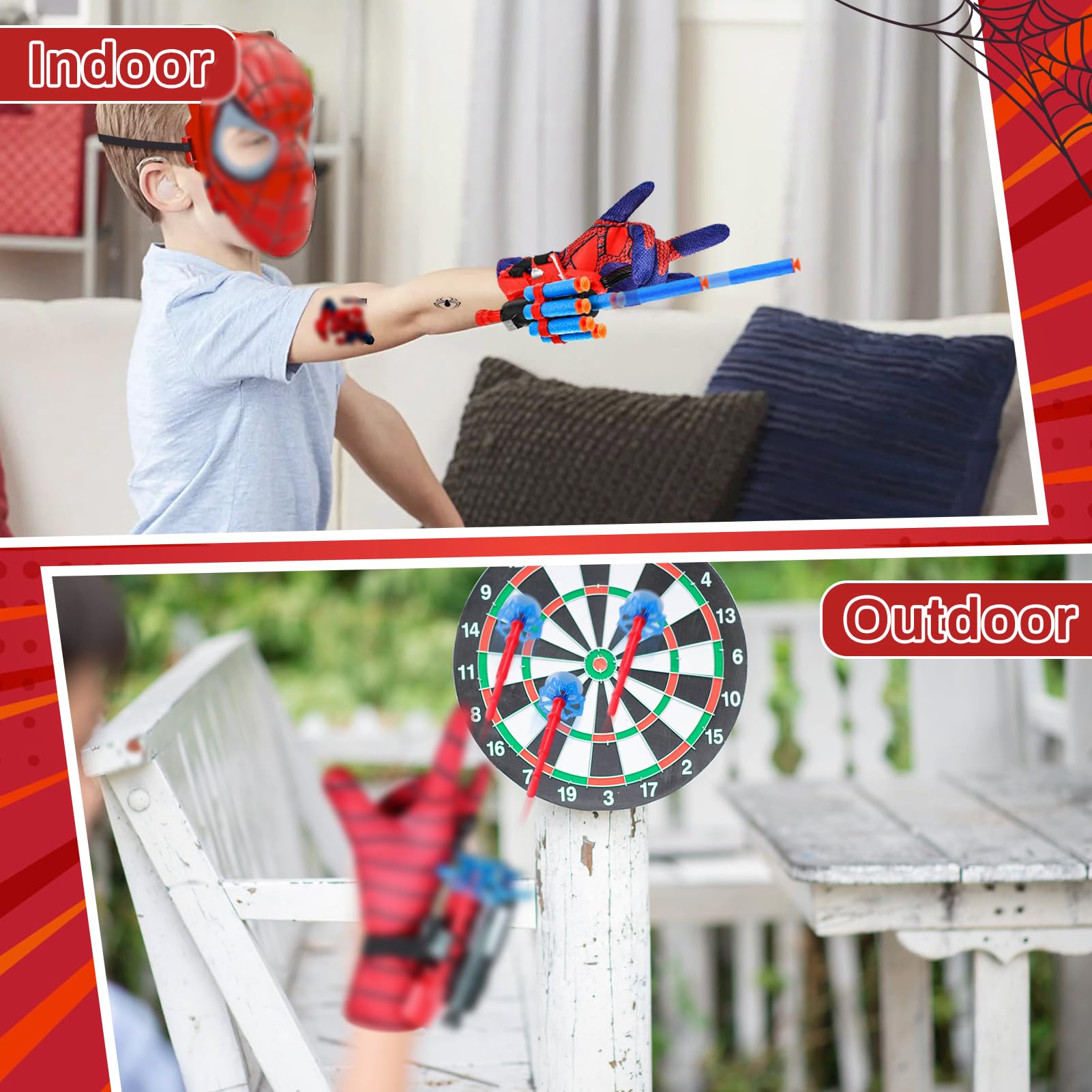 WYFDCZZP Set di 2 Spiderm Guanti per Bambino,Guanti Maschera Spiderm Spara Ragnatele Launcher Set,Giocattolo da Polso Web Launcher Toy,Giochi Bambino 5-10 Anni (A)