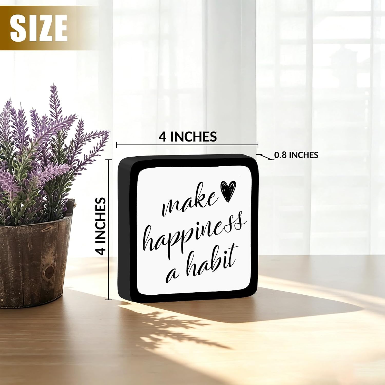 4" Wooden Desktop Decoration - Make Happiness A Habit - Inspirational wooden slogan, Desk Decor And Quote Sign For Office, suitable for office, study, home decoration & gifts - A06 image 2