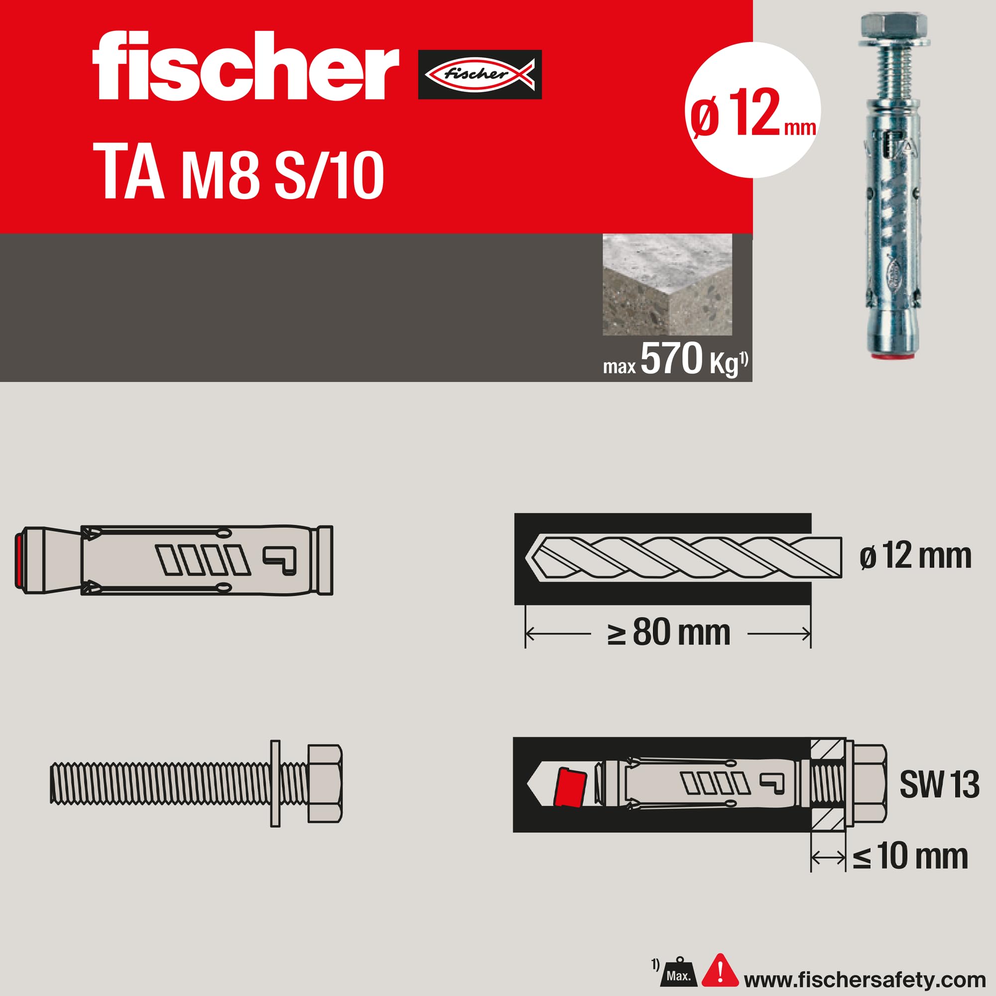 Fischer TA M8 Tasselli in Acciaio 12 mm Bulloni di Espansione 8 Pz